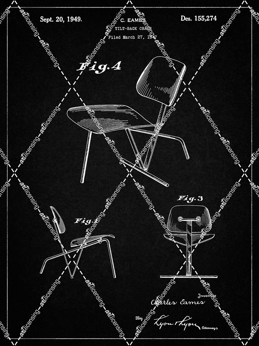 PP159- Vintage Black Eames Tilt Back Chair Patent Poster