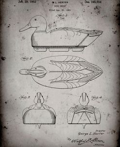 PP161- Faded Grey Duck Decoy Patent Poster