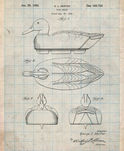 PP161- Antique Grid Parchment Duck Decoy Patent Poster