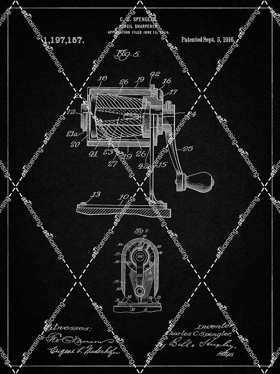 PP162- Vintage Black Pencil Sharpener Patent Poster