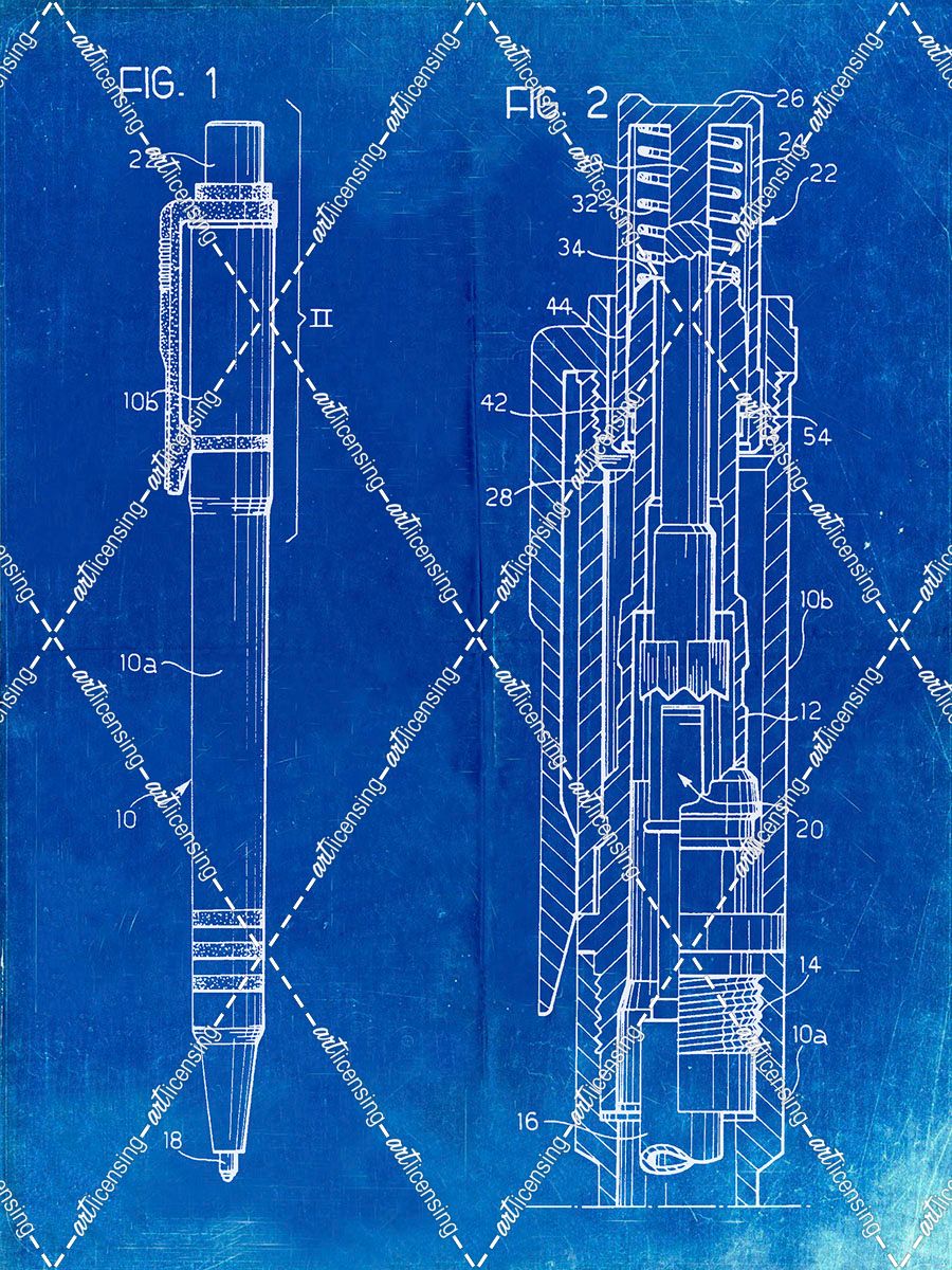 PP163- Faded Blueprint Ball Point Pen Patent Poster