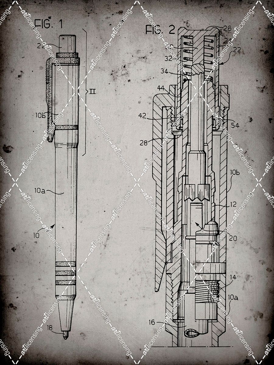 PP163- Faded Grey Ball Point Pen Patent Poster