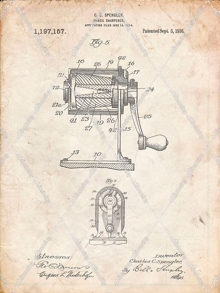 PP162- Vintage Parchment Pencil Sharpener Patent Poster