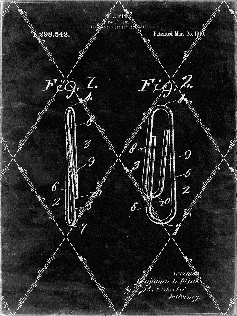 PP165- Black Grunge Paper Clip Patent Poster