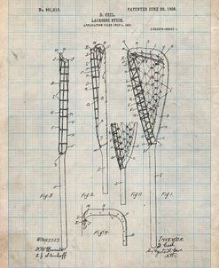 PP166- Antique Grid Parchment Lacrosse Stick Patent Poster