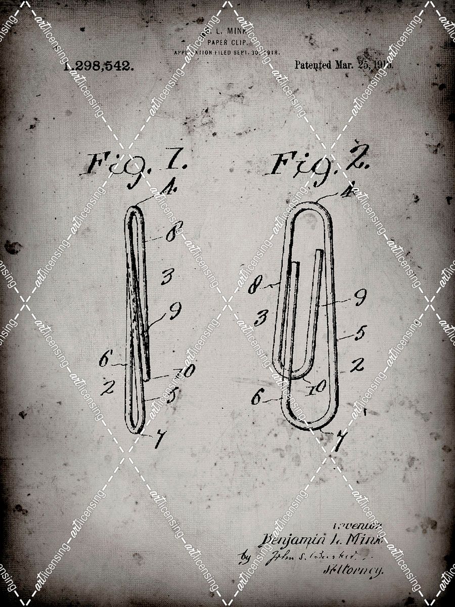PP165- Faded Grey Paper Clip Patent Poster