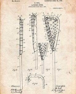 PP166- Vintage Parchment Lacrosse Stick Patent Poster