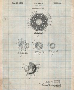 PP168- Antique Grid Parchment Golf Ball Uniformity Patent Poster