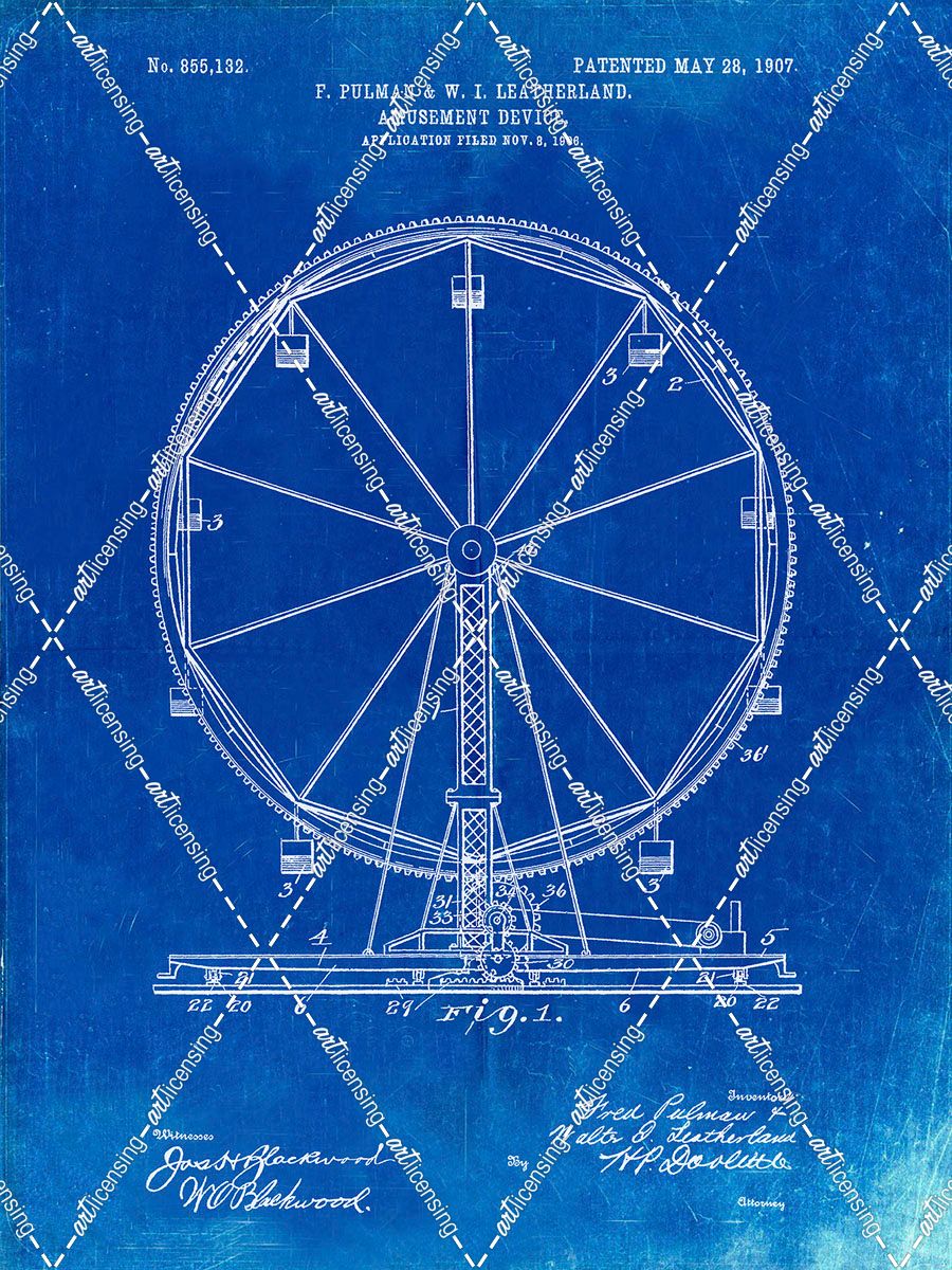 PP167- Faded Blueprint Ferris Wheel Poster