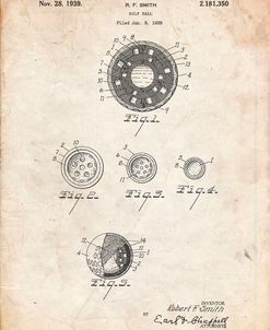 PP168- Vintage Parchment Golf Ball Uniformity Patent Poster