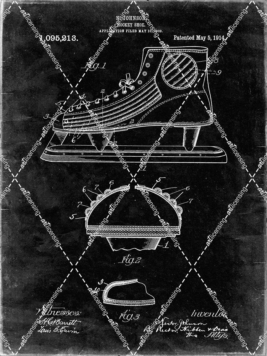 PP169- Black Grunge Hockey Skate Patent Poster