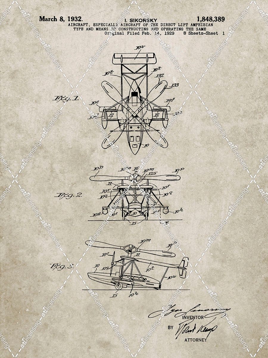 PP170- Sandstone Sikorsky S-41 Amphibian Aircraft Patent Poster
