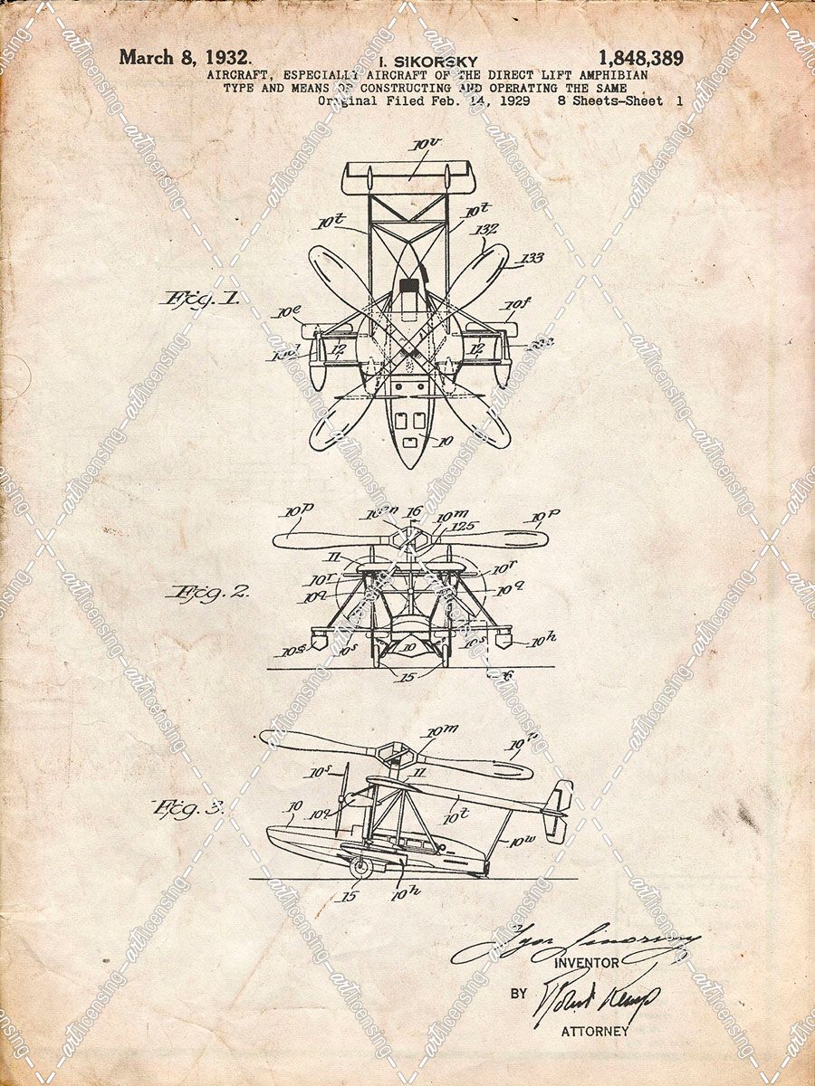 PP170- Vintage Parchment Sikorsky S-41 Amphibian Aircraft Patent Poster