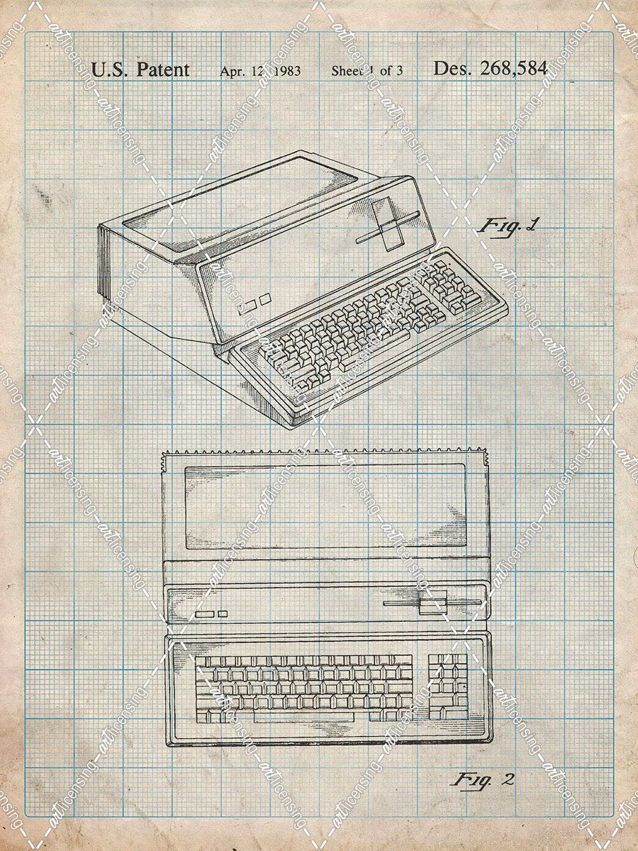 PP171- Antique Grid Parchment Apple III Computer Patent Poster