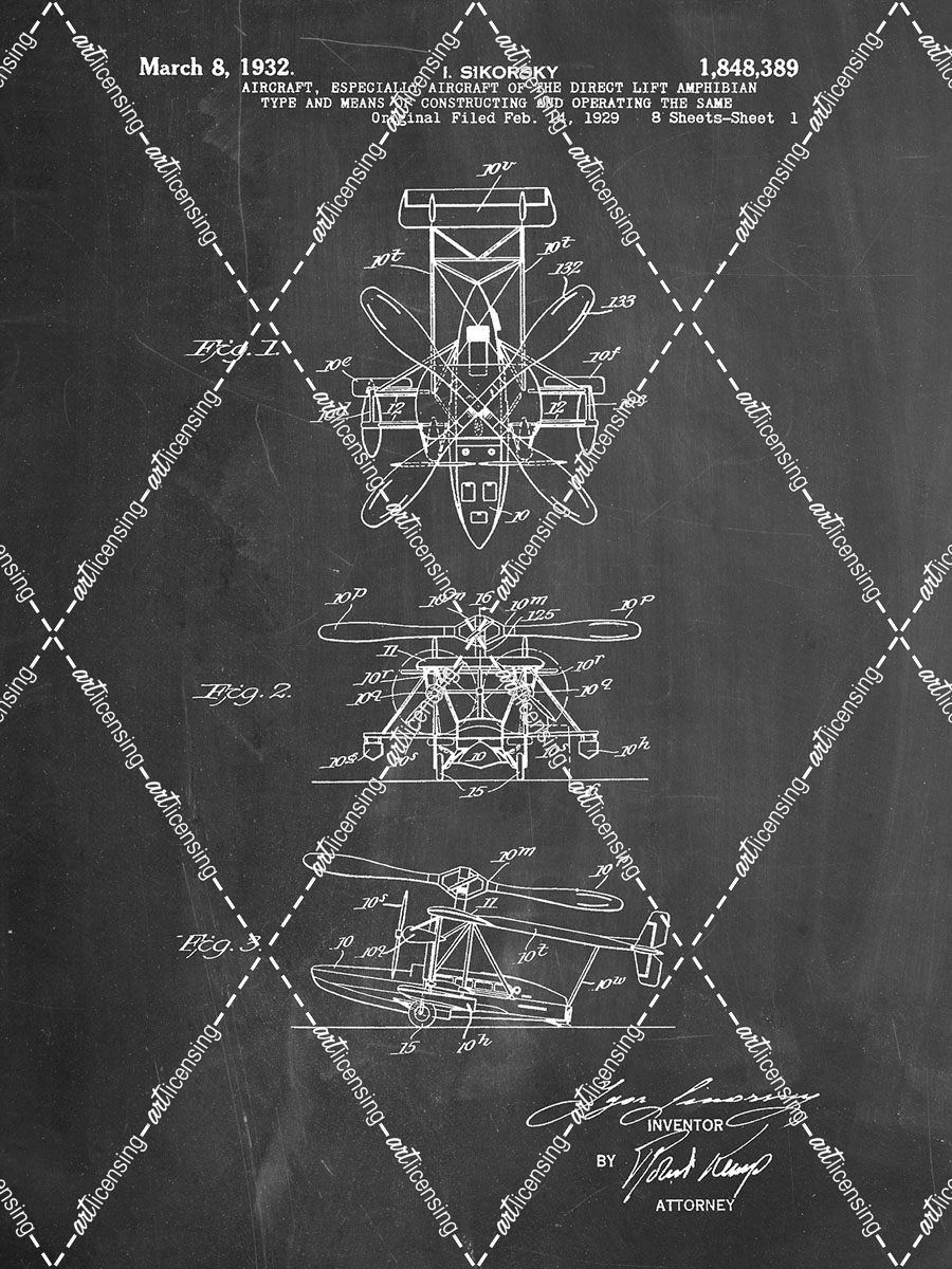 PP170- Chalkboard Sikorsky S-41 Amphibian Aircraft Patent Poster