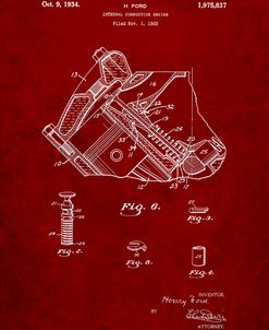 PP172- Burgundy Ford V-8 Combustion Engine 1934 Patent Poster