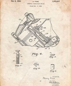 PP172- Vintage Parchment Ford V-8 Combustion Engine 1934 Patent Poster