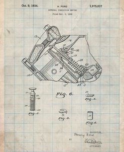 PP172- Antique Grid Parchment Ford V-8 Combustion Engine 1934 Patent Poster