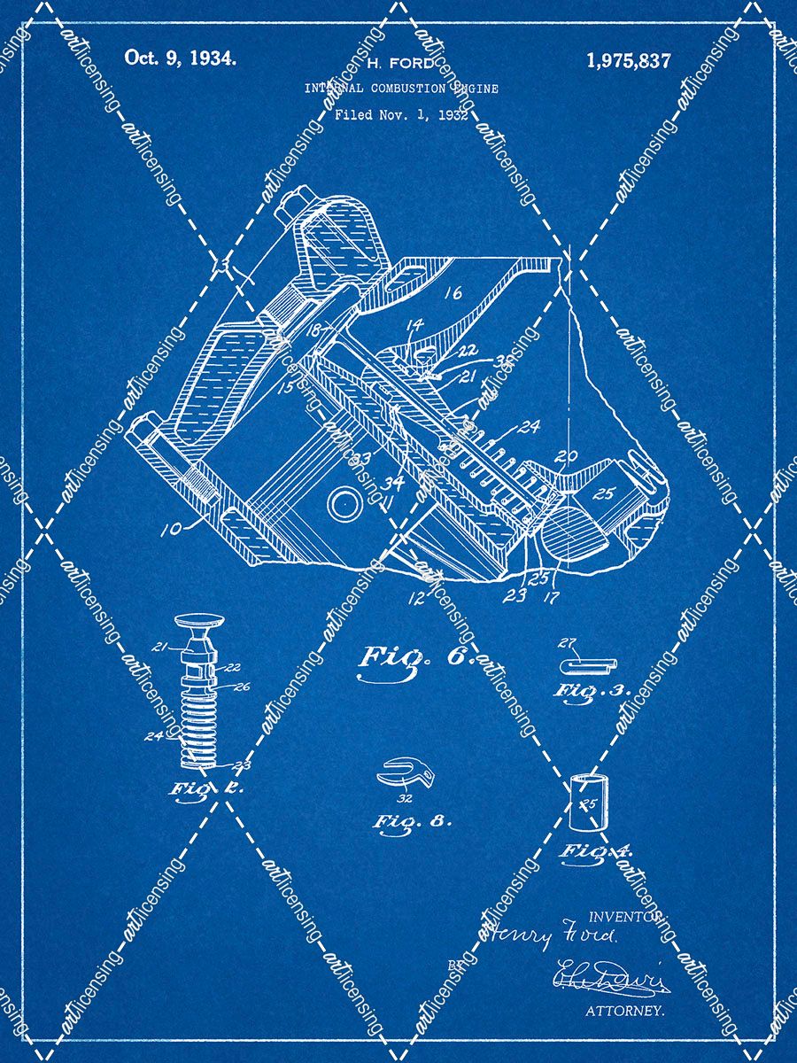 PP172- Blueprint Ford V-8 Combustion Engine 1934 Patent Poster