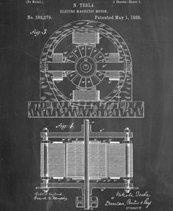 PP173- Chalkboard Tesla Electro Motor Patent Poster