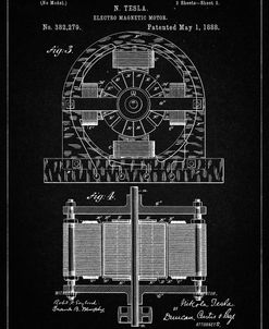 PP173- Vintage Black Tesla Electro Motor Patent Poster