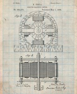 PP173- Antique Grid Parchment Tesla Electro Motor Patent Poster