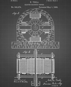 PP173- Black Grid Tesla Electro Motor Patent Poster
