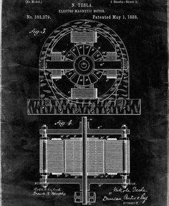 PP173- Black Grunge Tesla Electro Motor Patent Poster