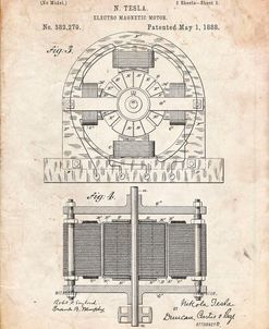PP173- Vintage Parchment Tesla Electro Motor Patent Poster