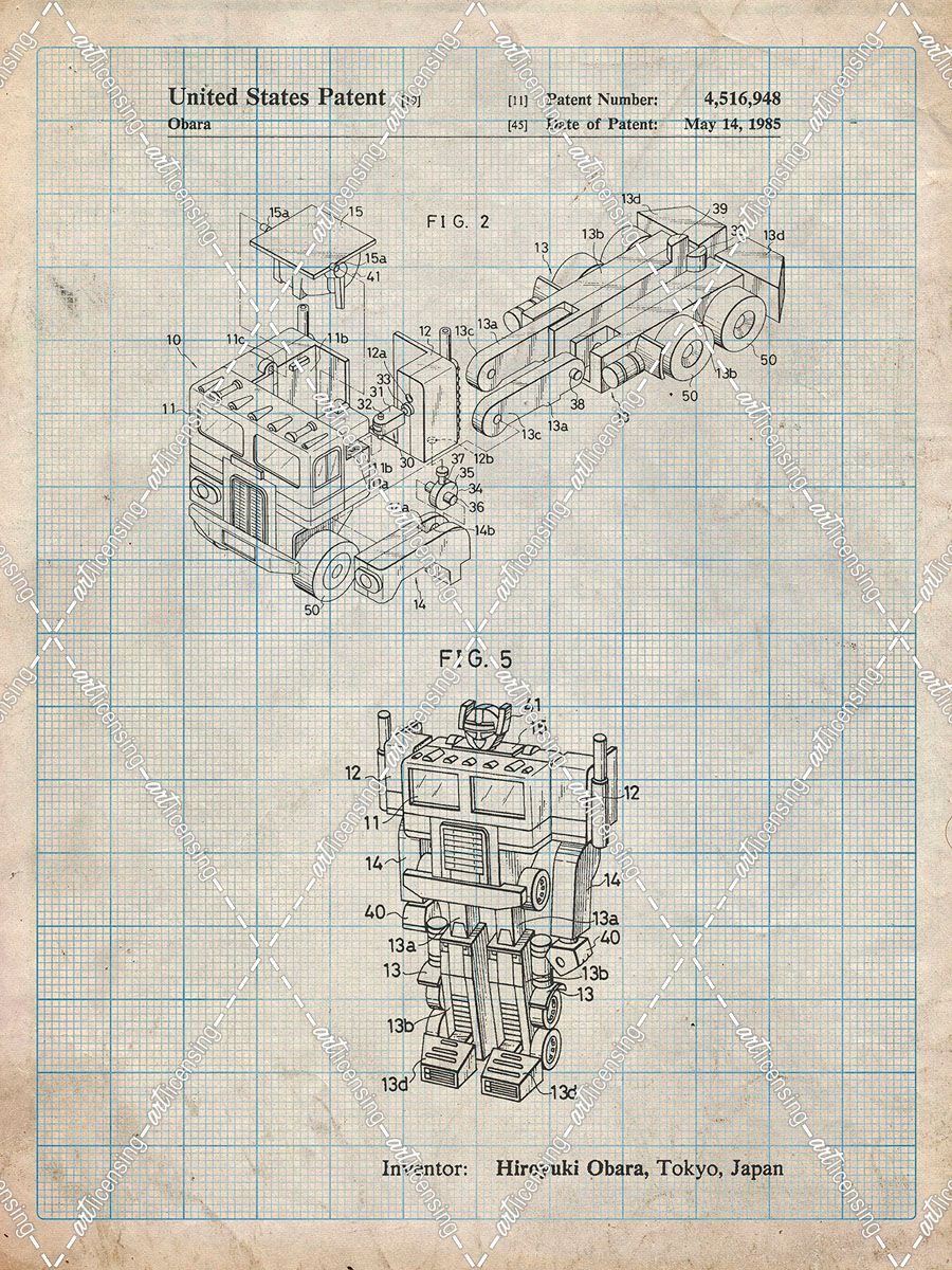 PP179- Antique Grid Parchment Optimus Prime Transformer Poster