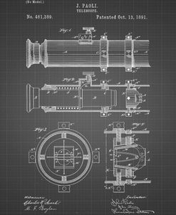 PP180- Black Grid Antique Telescope 1891 Patent Poster