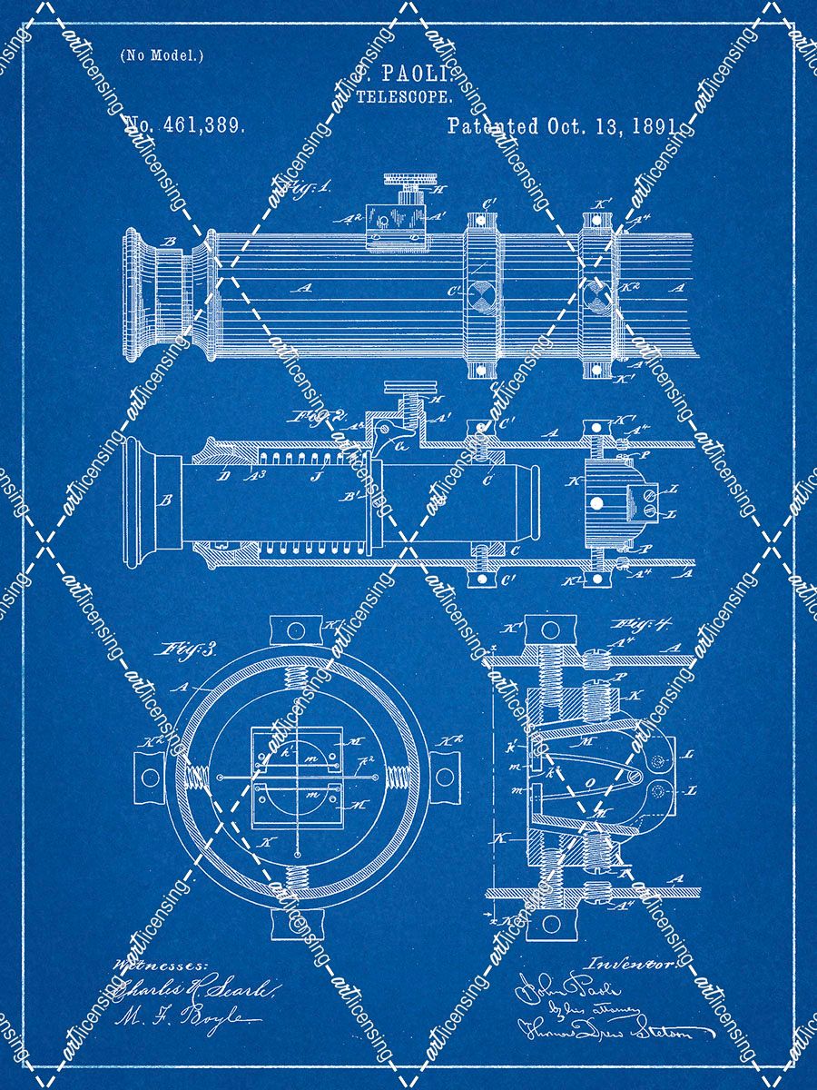 PP180- Blueprint Antique Telescope 1891 Patent Poster