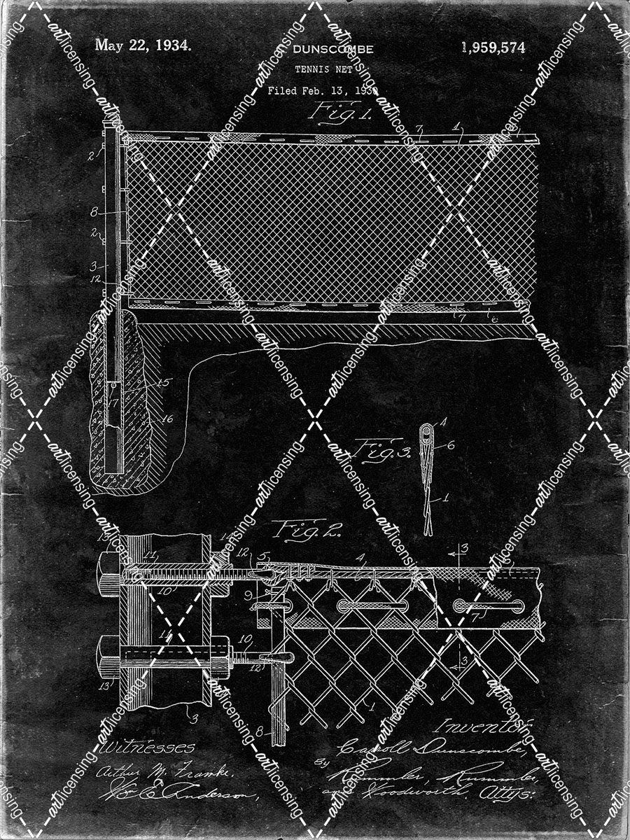 PP181- Black Grunge Tennis Net Patent Poster