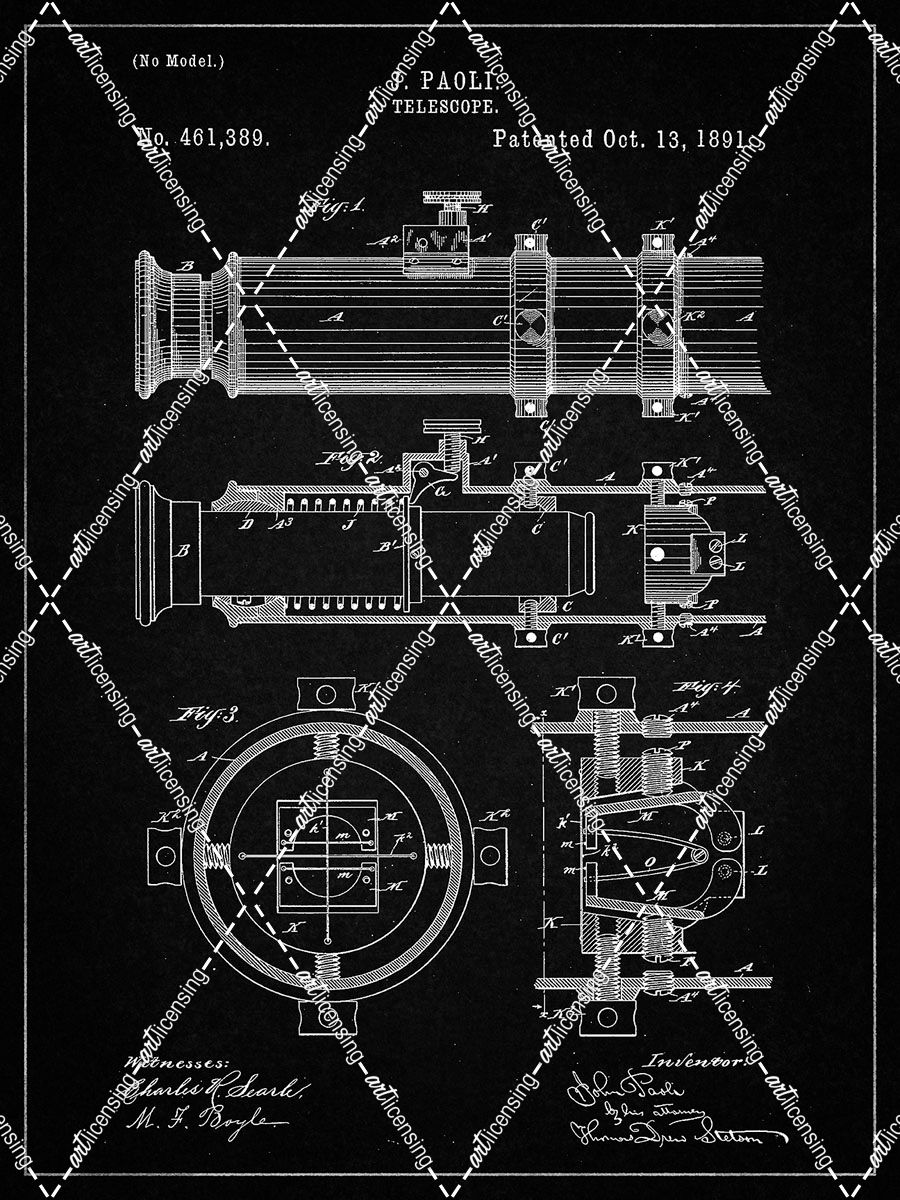 PP180- Vintage Black Antique Telescope 1891 Patent Poster
