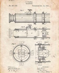 PP180- Vintage Parchment Antique Telescope 1891 Patent Poster