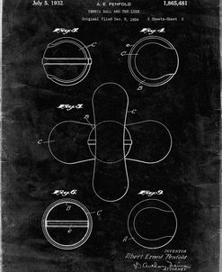 PP182- Black Grunge Tennis Ball 1932 Patent Poster
