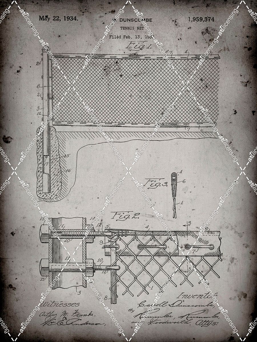PP181- Faded Grey Tennis Net Patent Poster