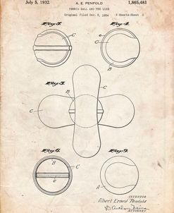 PP182- Vintage Parchment Tennis Ball 1932 Patent Poster