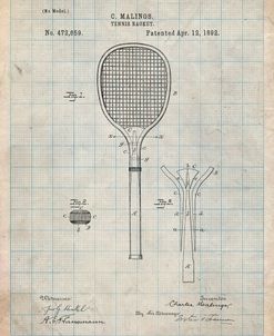 PP183- Antique Grid Parchment Tennis Racket 1892 Patent Poster