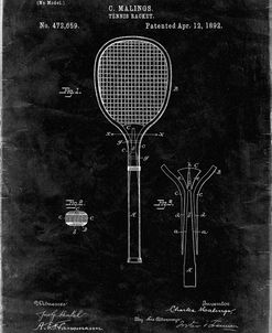 PP183- Black Grunge Tennis Racket 1892 Patent Poster