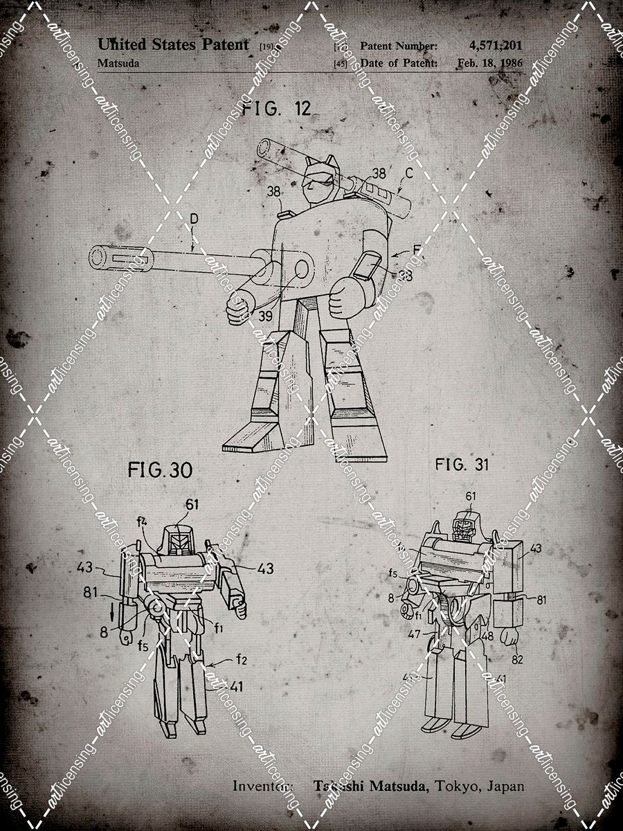 PP184- Faded Grey Megatron Transformer Patent Poster