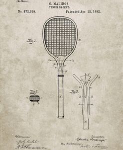 PP183- Sandstone Tennis Racket 1892 Patent Poster