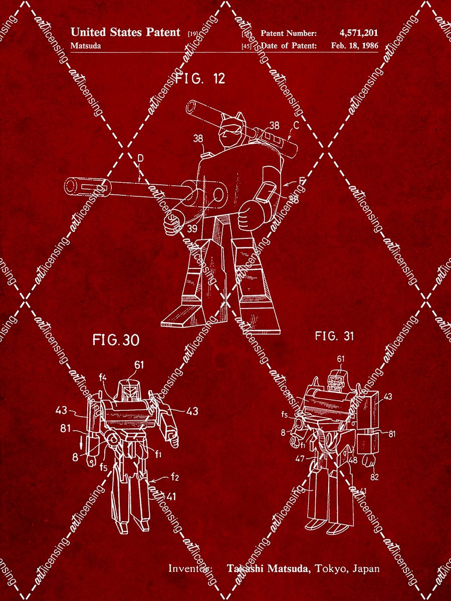 PP184- Burgundy Megatron Transformer Patent Poster