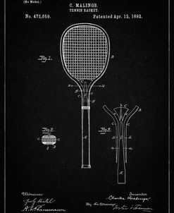PP183- Vintage Black Tennis Racket 1892 Patent Poster