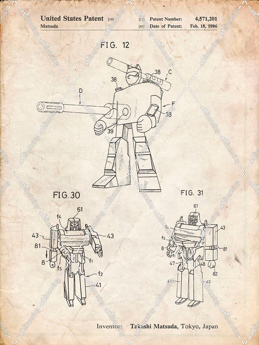 PP184- Vintage Parchment Megatron Transformer Patent Poster