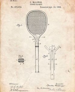 PP183- Vintage Parchment Tennis Racket 1892 Patent Poster