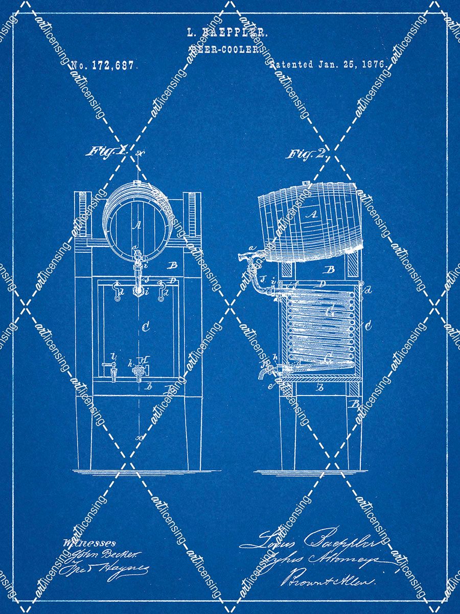 PP186- Blueprint Beer Keg Cooler 1876 Patent Poster