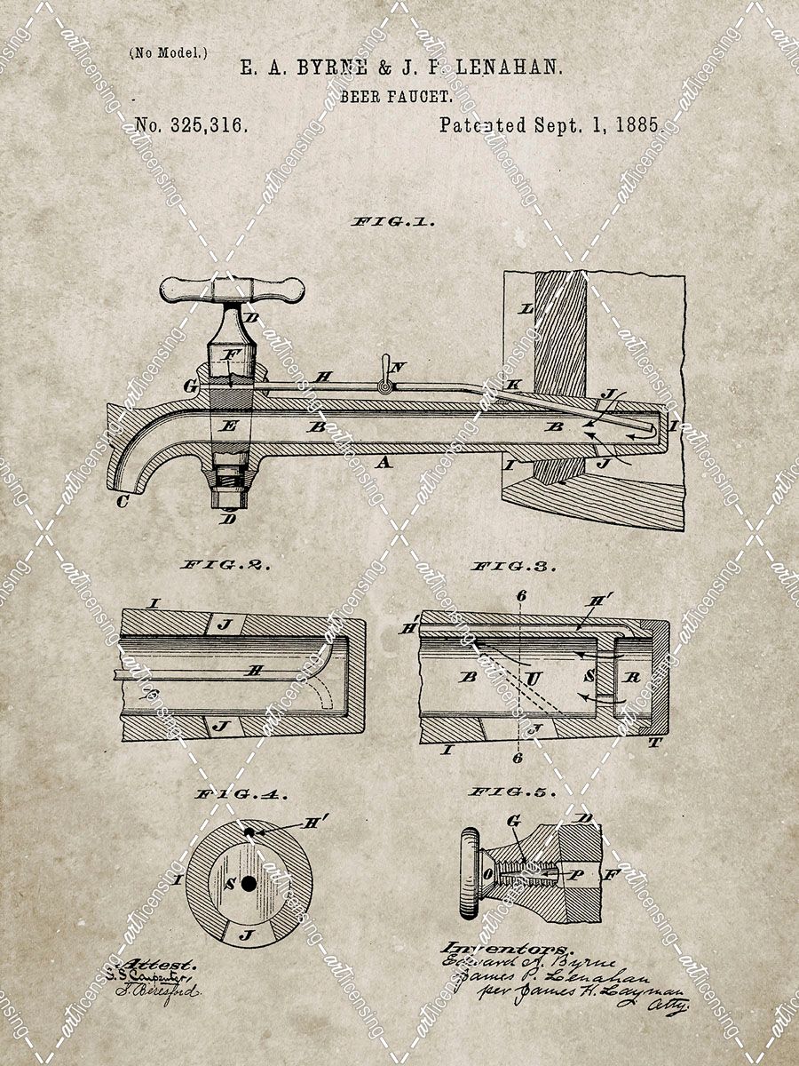PP185- Sandstone Beer Tap Patent Poster