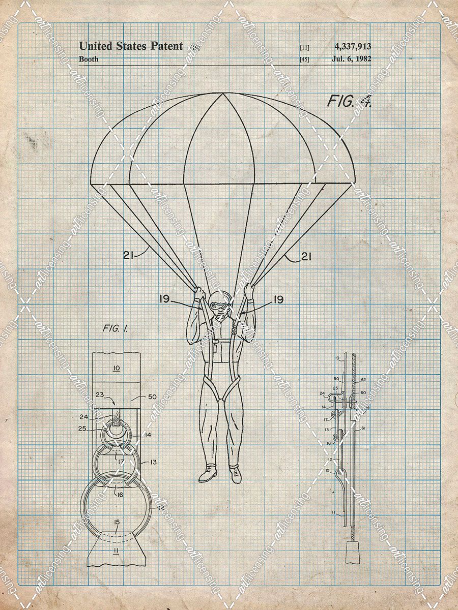 PP187- Antique Grid Parchment Parachute 1982 Patent Poster