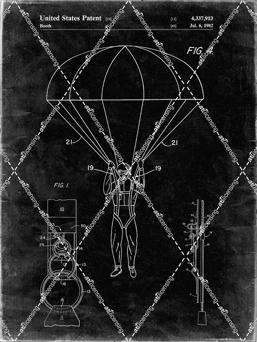 PP187- Black Grunge Parachute 1982 Patent Poster